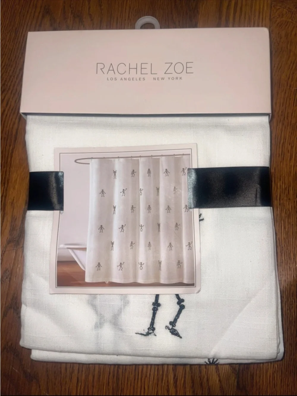 Rachel Zoe White Cotton Halloween Skeleton Shower Curtain